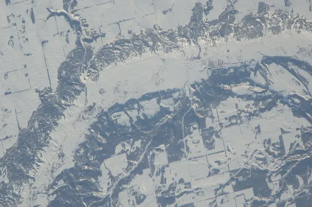 Qu'Appelle Valley in winter, seen from space